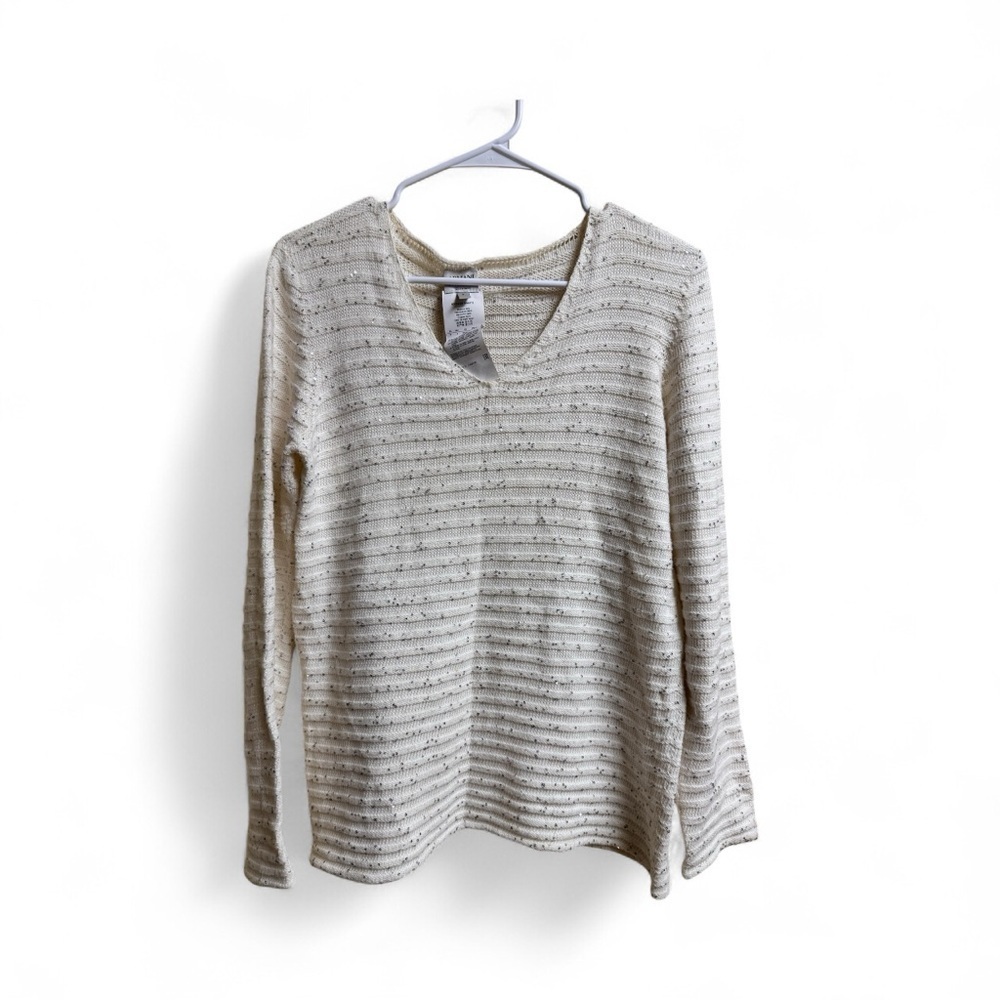 Armani Collezioni Sequin Knit Sweater Ivory Cashmere Blend Made in Italy Size 8